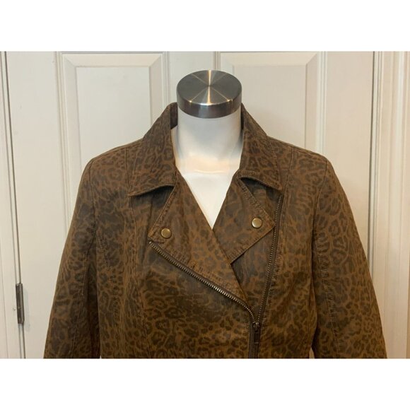 Kut From The Kloth Brown Leopard Print Asymmetrical Zip-Up Moto Jacket, Size XL - Picture 2 of 8